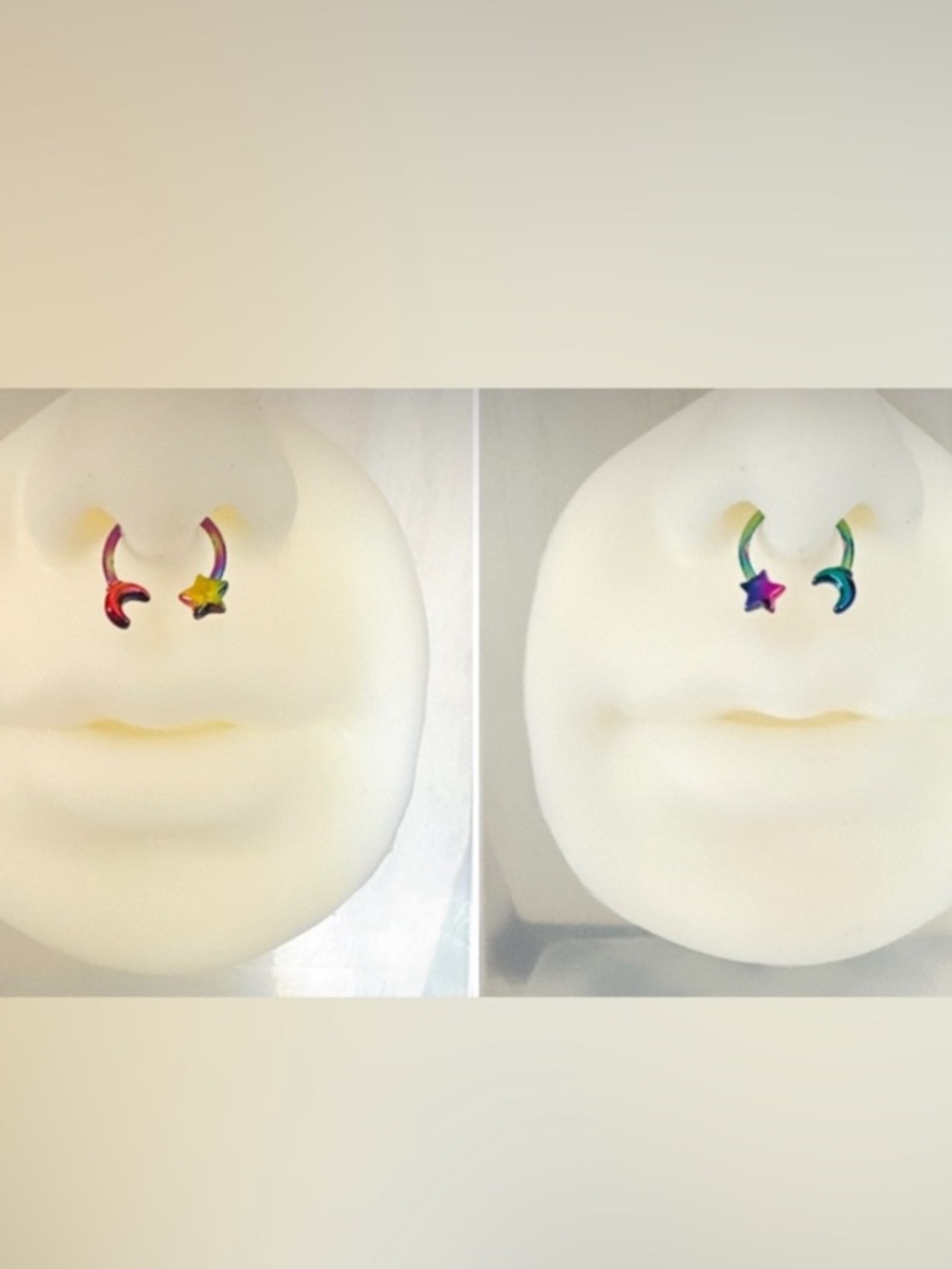 Body Jewelry New Hoop Ring Moon & Stars Reversible 2 Tone Ear Septum Lip Ring